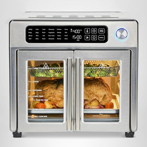 Emeril Lagasse Extra Large French Door Air Fryer Toaster Oven Combo, 24 Cooking Functions and Digital Controls, 7 Accessories Included, Stainless Steel Finish, 26QT Capacity - My Kitchen Products