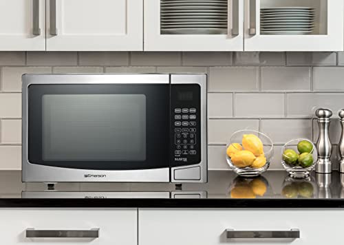 Emerson 1.2 Cu. Ft. Microwave Oven with Inverter, Timer & LED Display, 1000W, 10 Power Levels, 8 Pre-Programmed Settings, Removable Glass Turntable with Child Safe Lock, MWI1212SS, Stainless Steel - My Kitchen Products