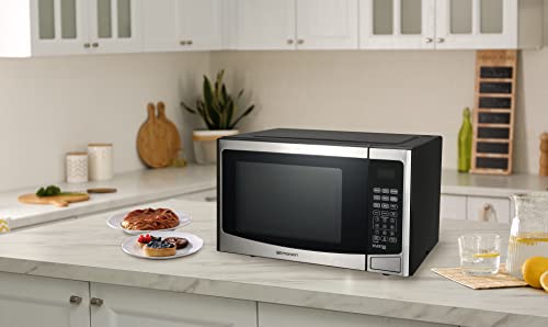 Emerson 1.2 Cu. Ft. Microwave Oven with Inverter, Timer & LED Display, 1000W, 10 Power Levels, 8 Pre-Programmed Settings, Removable Glass Turntable with Child Safe Lock, MWI1212SS, Stainless Steel - My Kitchen Products