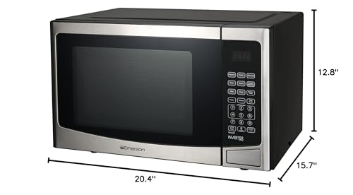 Emerson 1.2 Cu. Ft. Microwave Oven with Inverter, Timer & LED Display, 1000W, 10 Power Levels, 8 Pre-Programmed Settings, Removable Glass Turntable with Child Safe Lock, MWI1212SS, Stainless Steel - My Kitchen Products
