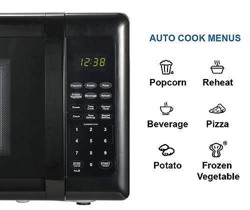 Emerson MW7302B Compact Countertop Microwave Oven with Touch Control, LED Display, 700W, 10 Power Levels, 6 Auto Menus, Glass Turntable and Child Safe Lock, 0.7 Cu., Ft. Black - My Kitchen Products