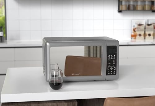 Emerson MW7601SL Countertop Microwave Oven with Sleek Mirrored Finish Glass Door, 700W, 10 Power Levels and 6 Pre-Programmed Settings with Child Safe Lock, 0.7. Cu. Ft., Silver - My Kitchen Products