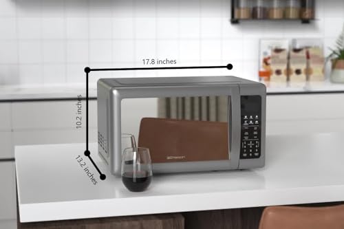 Emerson MW7601SL Countertop Microwave Oven with Sleek Mirrored Finish Glass Door, 700W, 10 Power Levels and 6 Pre-Programmed Settings with Child Safe Lock, 0.7. Cu. Ft., Silver - My Kitchen Products