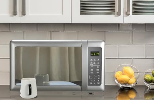 Emerson MW7601SL-N Countertop Microwave Oven with Sleek Mirrored Finish Glass Door, 700W, 10 Power Levels and 6 Pre-Programmed Settings with Child Safe Lock, 0.7. Cu. Ft., Silver - My Kitchen Products