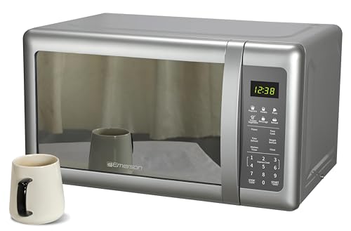 Emerson MW7601SL-N Countertop Microwave Oven with Sleek Mirrored Finish Glass Door, 700W, 10 Power Levels and 6 Pre-Programmed Settings with Child Safe Lock, 0.7. Cu. Ft., Silver - My Kitchen Products