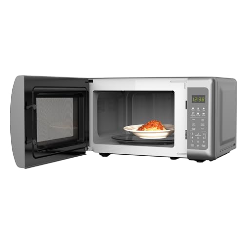 Emerson MW7601SL-N Countertop Microwave Oven with Sleek Mirrored Finish Glass Door, 700W, 10 Power Levels and 6 Pre-Programmed Settings with Child Safe Lock, 0.7. Cu. Ft., Silver - My Kitchen Products