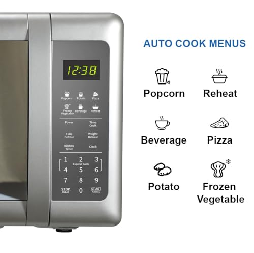 Emerson MW7601SL-N Countertop Microwave Oven with Sleek Mirrored Finish Glass Door, 700W, 10 Power Levels and 6 Pre-Programmed Settings with Child Safe Lock, 0.7. Cu. Ft., Silver - My Kitchen Products