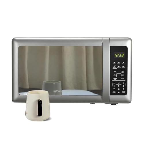 Emerson MW7601SL-N Countertop Microwave Oven with Sleek Mirrored Finish Glass Door, 700W, 10 Power Levels and 6 Pre-Programmed Settings with Child Safe Lock, 0.7. Cu. Ft., Silver - My Kitchen Products