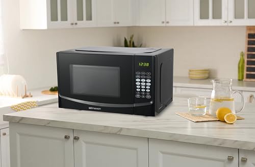 Emerson MW9255B Countertop Microwave Oven, 6 Pre-Programmed Settings, Removable Glass Turntable and Child Safety Lock, 0.9 Cu ft, 900W, Black - My Kitchen Products