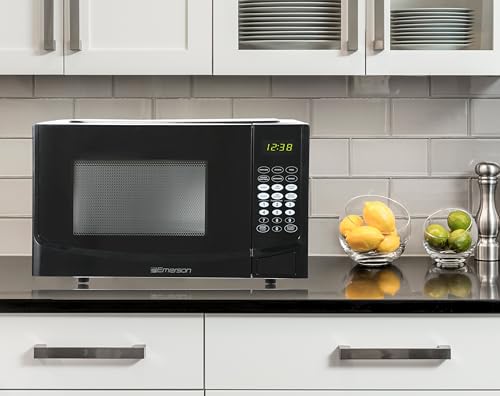 Emerson MW9255B Countertop Microwave Oven, 6 Pre-Programmed Settings, Removable Glass Turntable and Child Safety Lock, 0.9 Cu ft, 900W, Black - My Kitchen Products