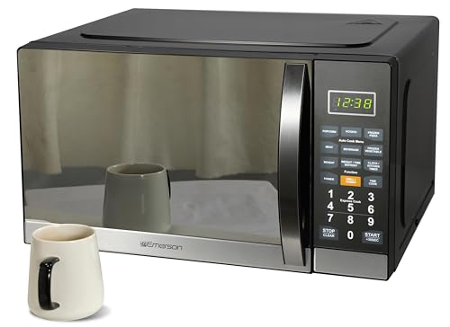 Emerson MWG1191SB 1.1 Cu. Ft. Microwave with Built-In Grill Function, 1100W Power, Stainless Steel, LED Timer Display, 11 Power Levels, 9 Preset Cooking Options, Removable Glass Turntable, Child Lock - My Kitchen Products