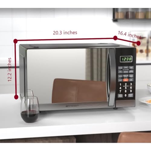 Emerson MWG1191SB 1.1 Cu. Ft. Microwave with Built-In Grill Function, 1100W Power, Stainless Steel, LED Timer Display, 11 Power Levels, 9 Preset Cooking Options, Removable Glass Turntable, Child Lock - My Kitchen Products