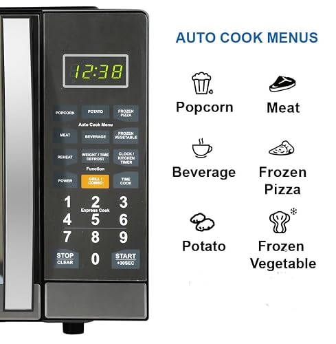 Emerson MWG1191SB 1.1 Cu. Ft. Microwave with Built-In Grill Function, 1100W Power, Stainless Steel, LED Timer Display, 11 Power Levels, 9 Preset Cooking Options, Removable Glass Turntable, Child Lock - My Kitchen Products