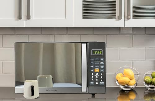 Emerson MWG1191SB 1.1 Cu. Ft. Microwave with Built-In Grill Function, 1100W Power, Stainless Steel, LED Timer Display, 11 Power Levels, 9 Preset Cooking Options, Removable Glass Turntable, Child Lock - My Kitchen Products