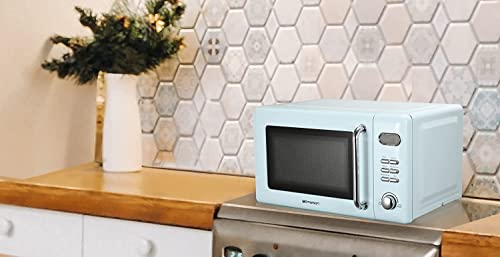 Emerson MWR7020BL Retro Compact Countertop Microwave Oven with Button Control, LED Display, 700W 5 Power Levels, 8 Auto Menus, Glass Turntable and Child Safe Lock, 0.7, Thunderbird Blue - My Kitchen Products