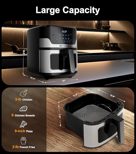 Emerson SmartVoice 5.3QT Air Fryer, 1000+ Voice Commands, 6-in-1 Digital Cooker, Compact Countertop Design, Oil-Free Healthy Cooking, Easy-Clean Nonstick Basket, 1500W - My Kitchen Products
