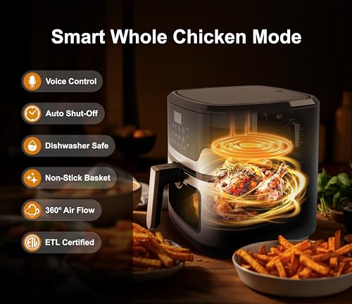 Emerson SmartVoice 5.3QT Air Fryer, 1000+ Voice Commands, 6-in-1 Digital Cooker, Compact Countertop Design, Oil-Free Healthy Cooking, Easy-Clean Nonstick Basket, 1500W - My Kitchen Products