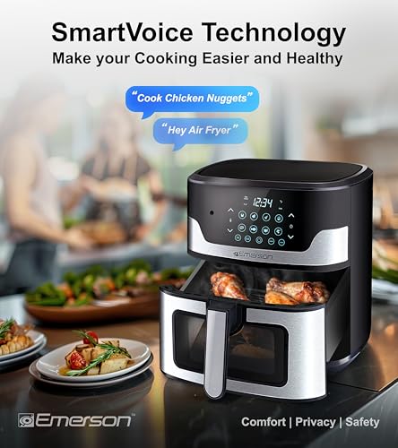 Emerson SmartVoice 5.3QT Air Fryer, 1000+ Voice Commands, 6-in-1 Digital Cooker, Compact Countertop Design, Oil-Free Healthy Cooking, Easy-Clean Nonstick Basket, 1500W - My Kitchen Products