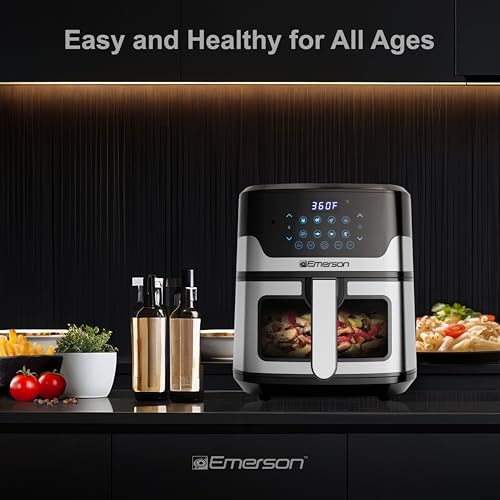 Emerson SmartVoice 5.3QT Air Fryer, 1000+ Voice Commands, 6-in-1 Digital Cooker, Compact Countertop Design, Oil-Free Healthy Cooking, Easy-Clean Nonstick Basket, 1500W - My Kitchen Products