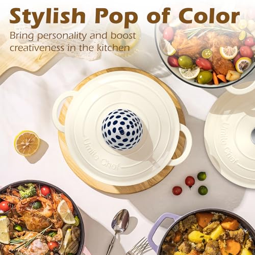 Enameled Cast Iron Dutch Oven - Umite Chef 5QT Pot with Lid & Cotton Potholders - Heavy-Duty Cookware for Bread Baking, Braising, Stews, Roasting(Cream White) - My Kitchen Products