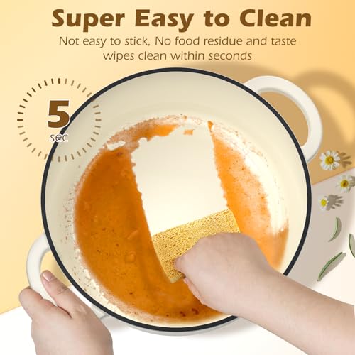 Enameled Cast Iron Dutch Oven - Umite Chef 5QT Pot with Lid & Cotton Potholders - Heavy-Duty Cookware for Bread Baking, Braising, Stews, Roasting(Cream White) - My Kitchen Products