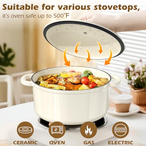 Enameled Cast Iron Dutch Oven - Umite Chef 5QT Pot with Lid & Cotton Potholders - Heavy-Duty Cookware for Bread Baking, Braising, Stews, Roasting(Cream White) - My Kitchen Products