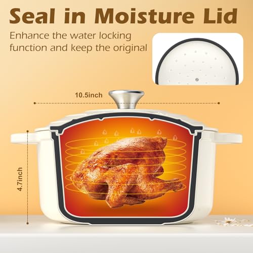 Enameled Cast Iron Dutch Oven - Umite Chef 5QT Pot with Lid & Cotton Potholders - Heavy-Duty Cookware for Bread Baking, Braising, Stews, Roasting(Cream White) - My Kitchen Products