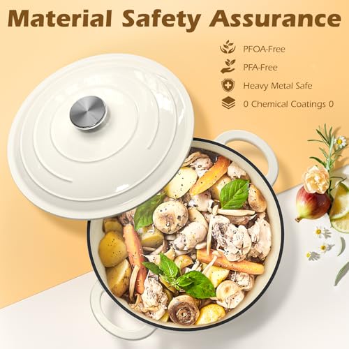 Enameled Cast Iron Dutch Oven - Umite Chef 5QT Pot with Lid & Cotton Potholders - Heavy-Duty Cookware for Bread Baking, Braising, Stews, Roasting(Cream White) - My Kitchen Products