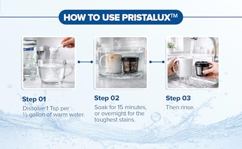Enobrew Pristalux Coffee Gear Cleaner Powder – Stainless Steel Mug & Insulated Tumbler Stain Remover – No-Scrub Overnight Soak – Removes Coffee Oils & Odors – Chlorine-Free, Food-Safe. (8 oz) - My Kitchen Products