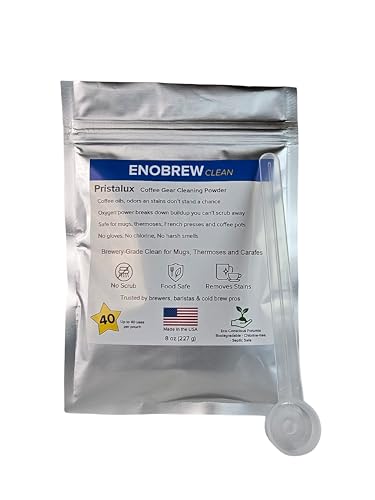 Enobrew Pristalux Coffee Gear Cleaner Powder – Stainless Steel Mug & Insulated Tumbler Stain Remover – No-Scrub Overnight Soak – Removes Coffee Oils & Odors – Chlorine-Free, Food-Safe. (8 oz) - My Kitchen Products