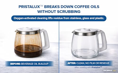 Enobrew Pristalux Coffee Gear Cleaner Powder – Stainless Steel Mug & Insulated Tumbler Stain Remover – No-Scrub Overnight Soak – Removes Coffee Oils & Odors – Chlorine-Free, Food-Safe. (8 oz) - My Kitchen Products