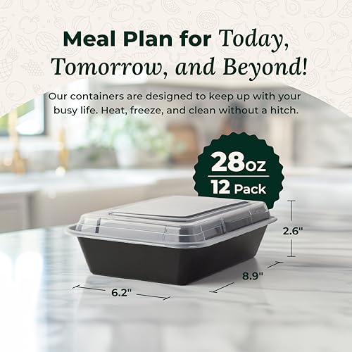 Enther Meal Prep Containers Single Lids Food Storage Bento BPA Free | Stackable | Reusable Lunch Boxes, Microwave/Dishwasher/Freezer Safe Portion Control (28 oz), 12 Pack 1 Compartment - My Kitchen Products