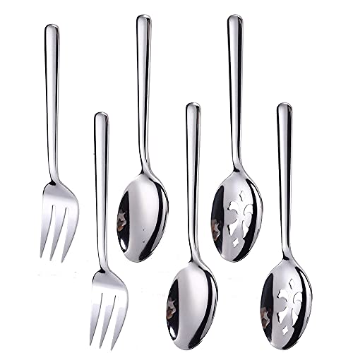 Enwinner Serving Spoons*2 Slot Spoons* 2 Forks *2 Buffet Colander Stainless Steel Banquet