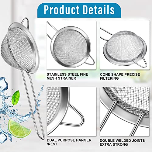 Epakh 9 Packs Stainless Steel Small Strainer, Fine Mesh Steel Cone Shaped Cocktail Strainer for Juice, Tea Herbs, Coffee Drinks, Long Handle Coffee Food, 3.2 Inches Silver - My Kitchen Products