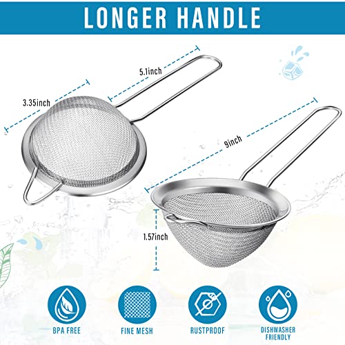 Epakh 9 Packs Stainless Steel Small Strainer, Fine Mesh Steel Cone Shaped Cocktail Strainer for Juice, Tea Herbs, Coffee Drinks, Long Handle Coffee Food, 3.2 Inches Silver - My Kitchen Products
