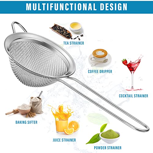 Epakh 9 Packs Stainless Steel Small Strainer, Fine Mesh Steel Cone Shaped Cocktail Strainer for Juice, Tea Herbs, Coffee Drinks, Long Handle Coffee Food, 3.2 Inches Silver - My Kitchen Products