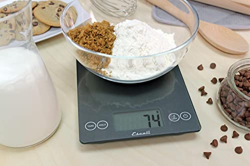 Escali Arti Glass Food Scale Digital Countertop Kitchen, Baking and Cooking Scale with Nutrition and Calorie Counter, 15-Pound Capacity, 9" x 6.5" x .75", Gray Storm - My Kitchen Products