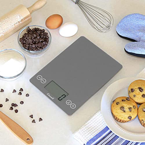 Escali Arti Glass Food Scale Digital Countertop Kitchen, Baking and Cooking Scale with Nutrition and Calorie Counter, 15-Pound Capacity, 9" x 6.5" x .75", Gray Storm - My Kitchen Products