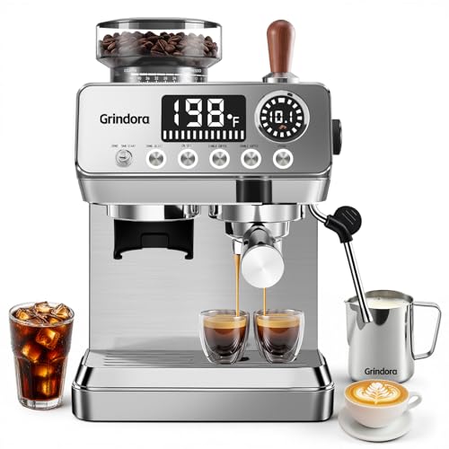 Espresso Machine with Grinder, 20 Bar Stainless Steel Espresso Coffee Machine, 44 Grind Settings, 0.1s Precision Timer, PID Control, Milk Frother for Latte, Cappuccino, Americano & Cold Brew - My Kitchen Products