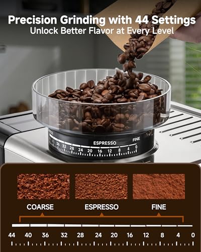 Espresso Machine with Grinder, 20 Bar Stainless Steel Espresso Coffee Machine, 44 Grind Settings, 0.1s Precision Timer, PID Control, Milk Frother for Latte, Cappuccino, Americano & Cold Brew - My Kitchen Products
