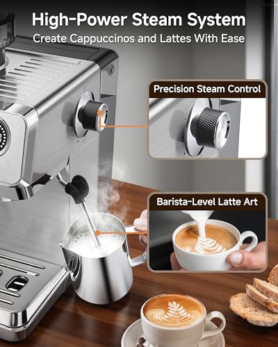 Espresso Machine with Grinder, 20 Bar Stainless Steel Espresso Coffee Machine, 44 Grind Settings, 0.1s Precision Timer, PID Control, Milk Frother for Latte, Cappuccino, Americano & Cold Brew - My Kitchen Products