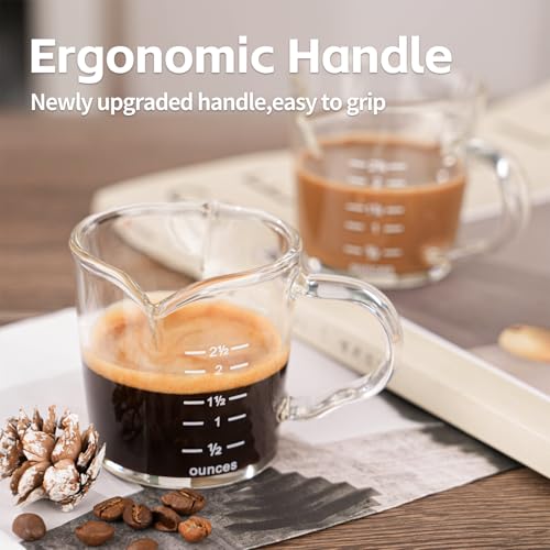 Espresso Shot Glass 3-Ounce Triple Pitcher Barista Double Spouts With Pouring Handle (2 Pack) - My Kitchen Products