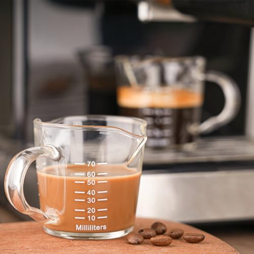 Espresso Shot Glass 3-Ounce Triple Pitcher Barista Double Spouts With Pouring Handle (2 Pack) - My Kitchen Products