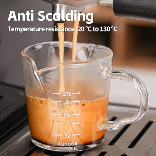 Espresso Shot Glass 3-Ounce Triple Pitcher Barista Double Spouts With Pouring Handle (2 Pack) - My Kitchen Products