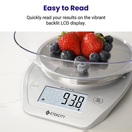 Etekcity 0.1g Food Kitchen Scale, Bowl, Digital Grams and Ounces for Weight Loss, Dieting, Baking, Cooking, and Meal Prep, 11lb/5kg, Stainless Steel Silver - My Kitchen Products