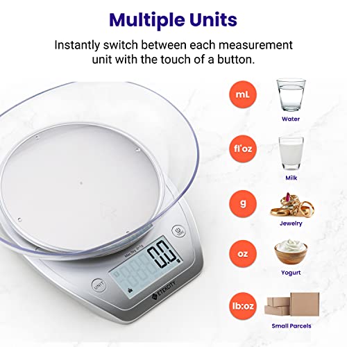 Etekcity 0.1g Food Kitchen Scale, Bowl, Digital Grams and Ounces for Weight Loss, Dieting, Baking, Cooking, and Meal Prep, 11lb/5kg, Stainless Steel Silver - My Kitchen Products