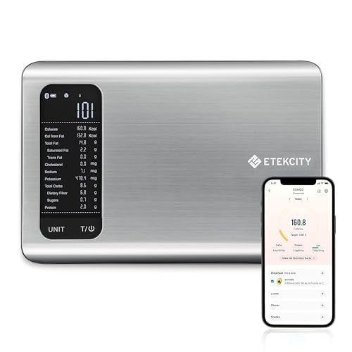 Etekcity Smart Food Kitchen Scale with Nutritional Calculator, Free App with 19 Nutrients Tracking, Calorie, Marco, Digital grams and ounces for weight loss, Premium Stainless Steel, 11lb - My Kitchen Products