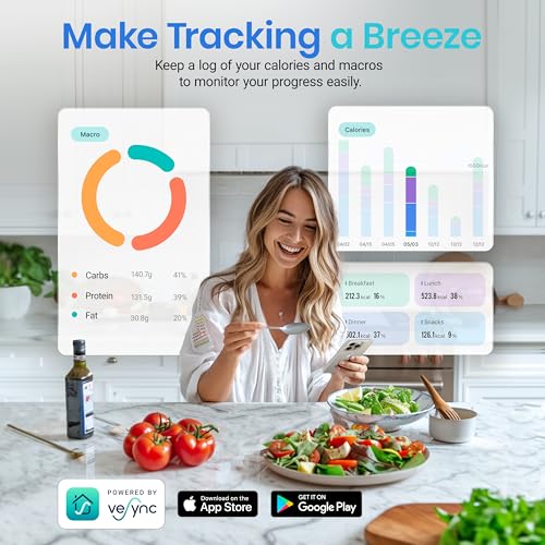 Etekcity Smart Food Kitchen Scale with Nutritional Calculator, Free App with 19 Nutrients Tracking, Calorie, Marco, Digital grams and ounces for weight loss, Premium Stainless Steel, 11lb - My Kitchen Products