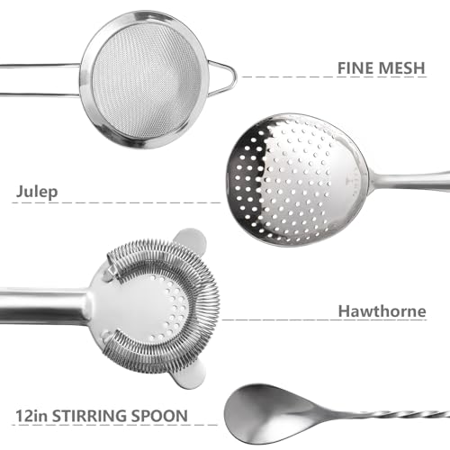 Etens Cocktail Strainer Set – Bar tools Stainless Steel Includes Hawthorne Strainer, Julep & Fine Mesh Cocktail Strainers, Mixing Spoon – Drink Shaker Strainer for Bartending - My Kitchen Products