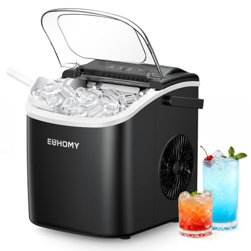 EUHOMY Countertop Ice Maker Machine with Handle, 26lbs in 24Hrs, 9 Ice Cubes Ready in 6 Mins, Auto-Cleaning Portable Ice Maker with Basket and Scoop, for Home/Kitchen/Camping/RV. (Black) - My Kitchen Products